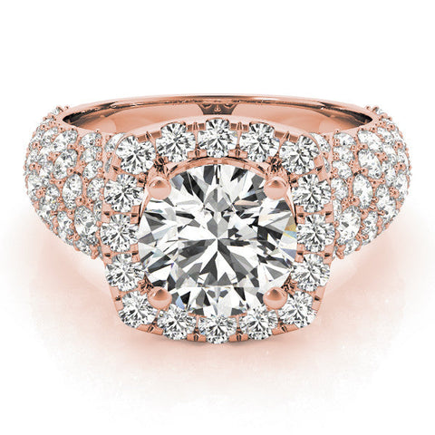 Rose gold Round Halo Pave Diamond Engagement Ring with Four-Prong Setting