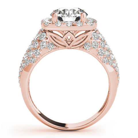 Rose gold Round Halo Pave Diamond Engagement Ring with Four-Prong Setting