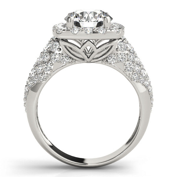 White gold Round Halo Pave Diamond Engagement Ring with Four-Prong Setting