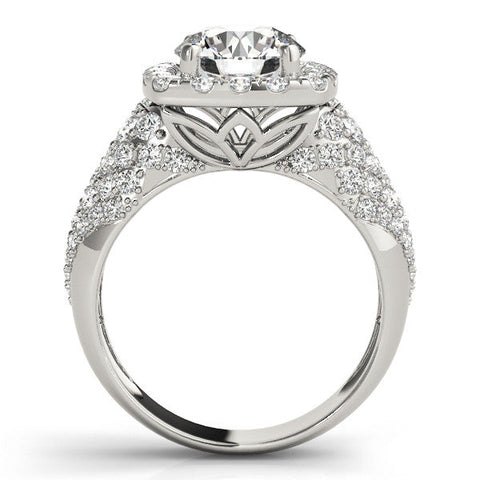 White gold Round Halo Pave Diamond Engagement Ring with Four-Prong Setting