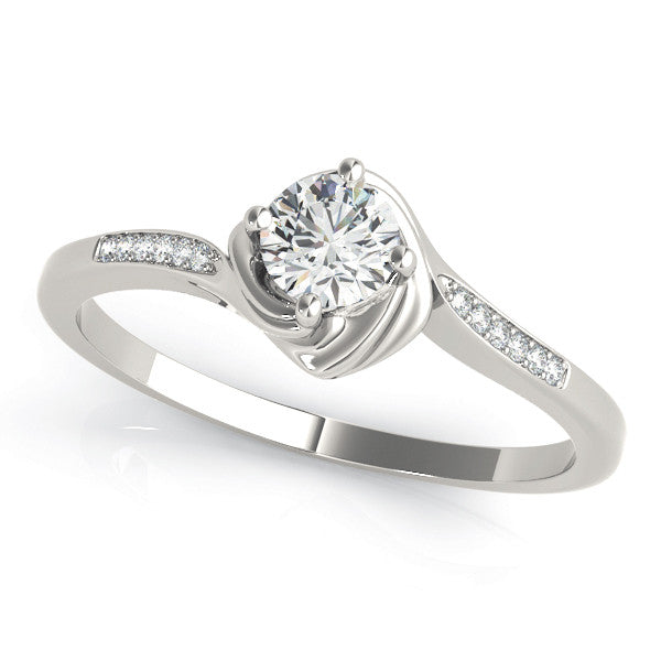 Platinum Oval Solitaire Twist Band with Channel-Set Diamonds and Four-Prong Setting