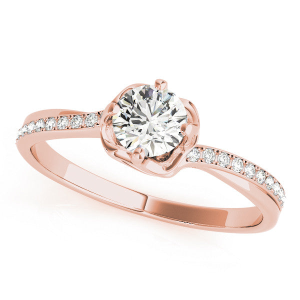 Rose gold Round Solitaire Diamond Ring with Pavé Band and Four-Prong Setting
