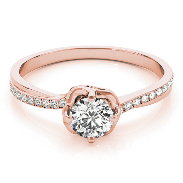 Rose gold Round Solitaire Diamond Ring with Pavé Band and Four-Prong Setting