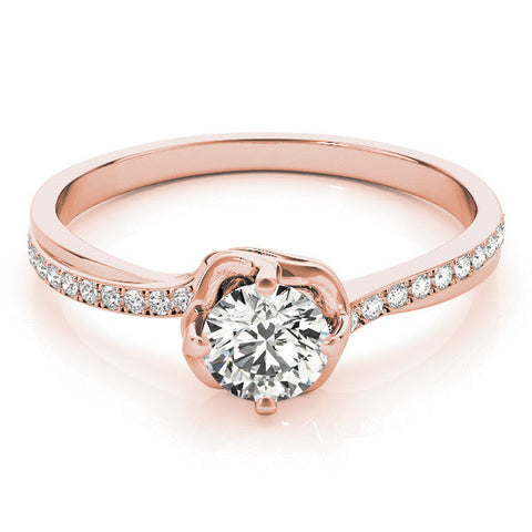 Rose gold Round Solitaire Diamond Ring with Pavé Band and Four-Prong Setting