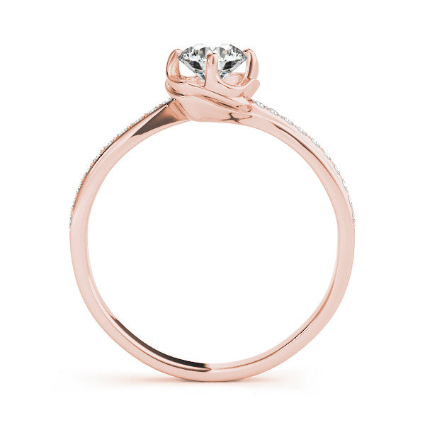 Rose gold Round Solitaire Diamond Ring with Pavé Band and Four-Prong Setting
