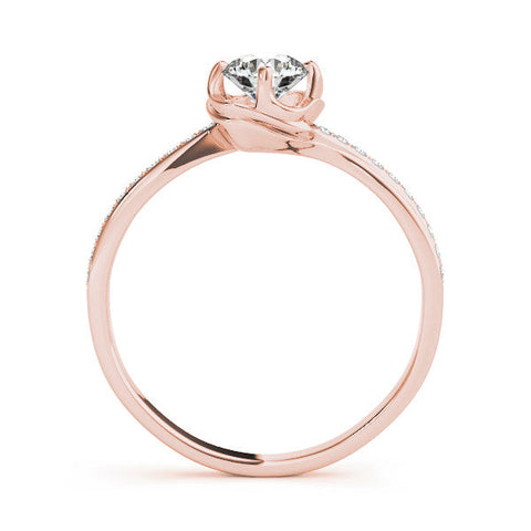 Rose gold Round Solitaire Diamond Ring with Pavé Band and Four-Prong Setting