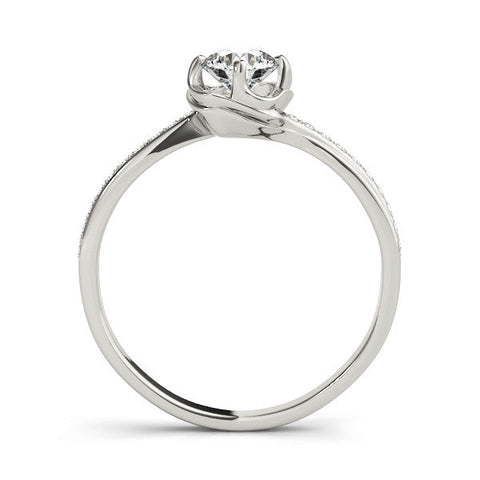 White gold Round Solitaire Diamond Ring with Pavé Band and Four-Prong Setting