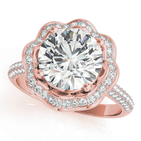 Rose gold Round Halo Diamond Floral Pave Band Ring with Four-Prong Setting