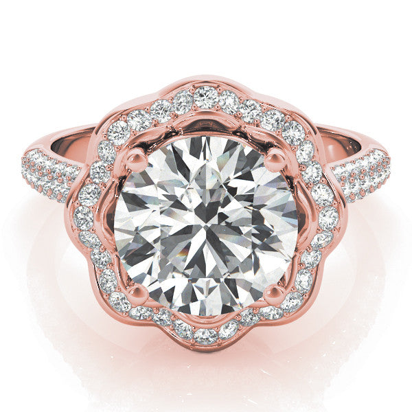 Rose gold Round Halo Diamond Floral Pave Band Ring with Four-Prong Setting