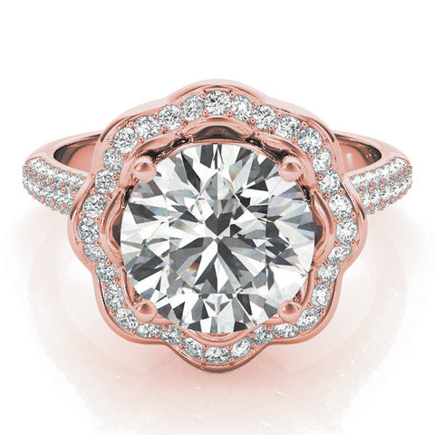 Rose gold Round Halo Diamond Floral Pave Band Ring with Four-Prong Setting