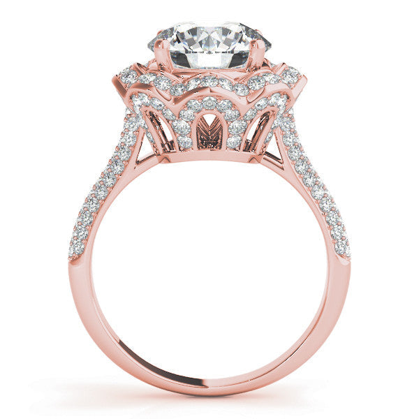 Rose gold Round Halo Diamond Floral Pave Band Ring with Four-Prong Setting
