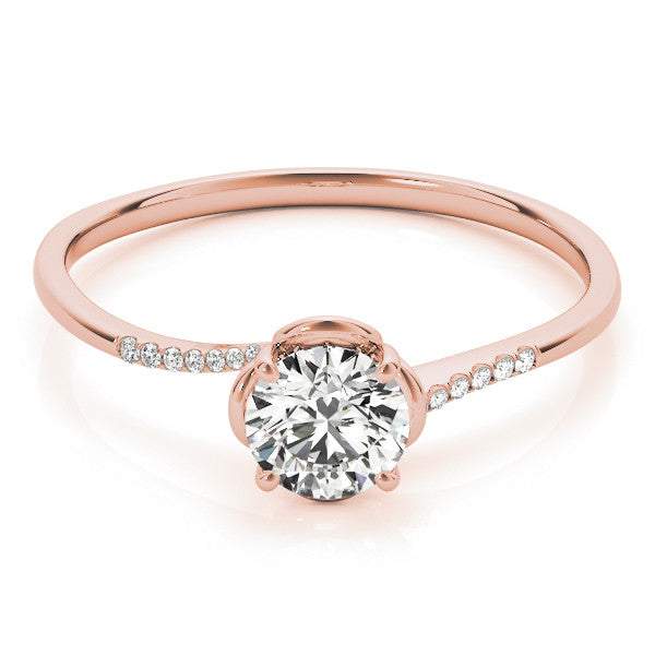 Rose gold Round Solitaire Diamond Ring with Pave Band and Four-Prong Setting