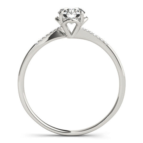 White gold Round Solitaire Diamond Ring with Pave Band and Four-Prong Setting