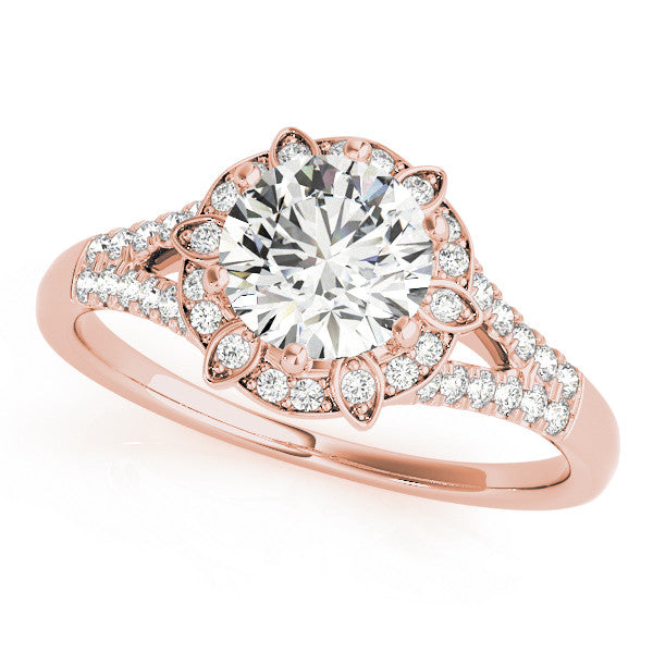 Rose gold Round Brilliant Halo Flower Split Shank Prong Setting Ring