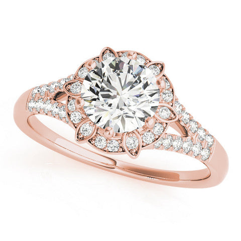 Rose gold Round Brilliant Halo Flower Split Shank Prong Setting Ring