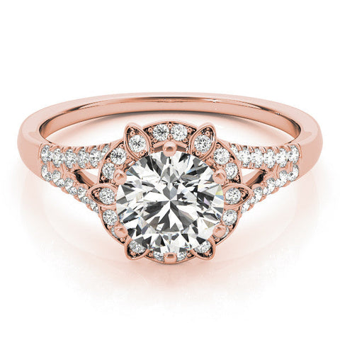 Rose gold Round Brilliant Halo Flower Split Shank Prong Setting Ring