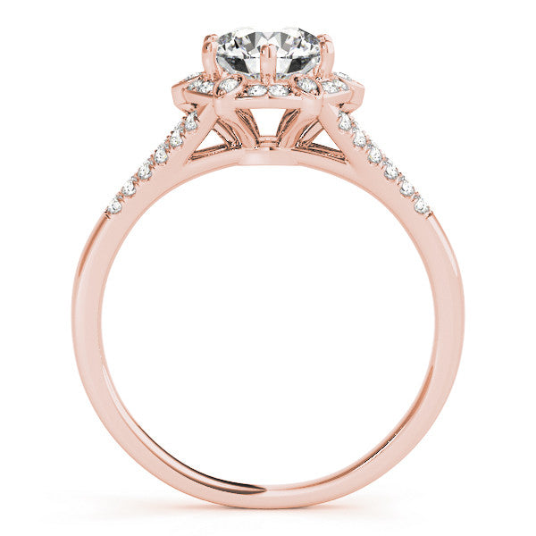 Rose gold Round Brilliant Halo Flower Split Shank Prong Setting Ring