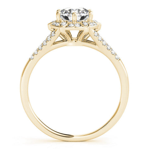 Yellow gold Round Brilliant Halo Flower Split Shank Prong Setting Ring