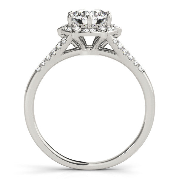 Platinum Round Brilliant Halo Flower Split Shank Prong Setting Ring