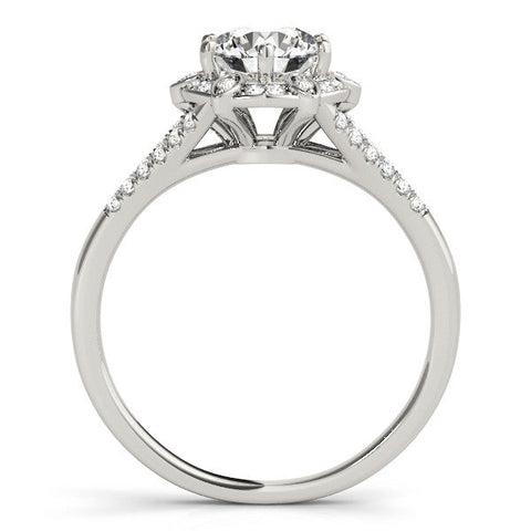 White gold Round Brilliant Halo Flower Split Shank Prong Setting Ring
