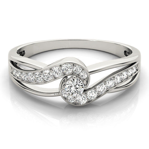 Silver Round Diamond Twist Band with Pavé Setting