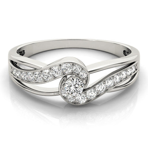 White gold Round Diamond Twist Band with Pavé Setting