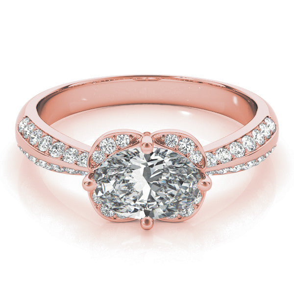 Rose gold Oval Halo Diamond Split Shank Ring with Four-Prong Setting