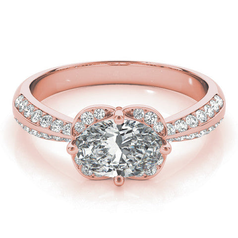 Rose gold Oval Halo Diamond Split Shank Ring with Four-Prong Setting