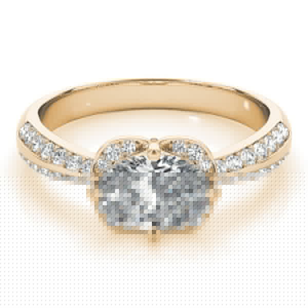 Yellow gold Oval Halo Diamond Split Shank Ring with Four-Prong Setting