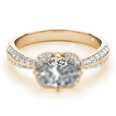 Yellow gold Oval Halo Diamond Split Shank Ring with Four-Prong Setting