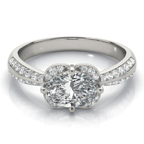 Silver Oval Halo Diamond Split Shank Ring with Four-Prong Setting