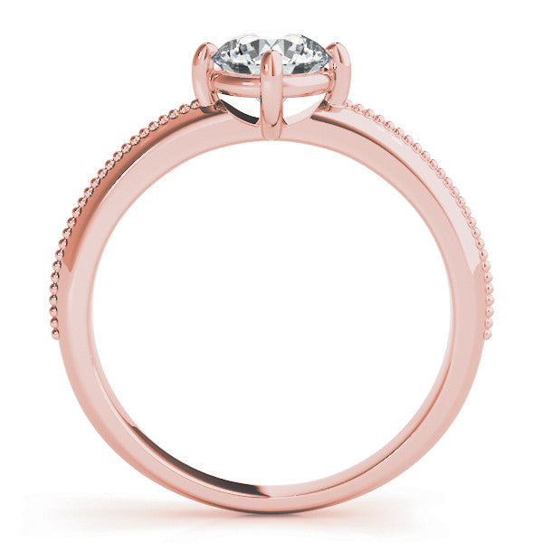 Rose gold Round Solitaire Beaded Band with Four-Prong Setting