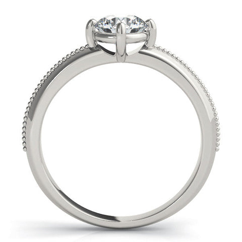 White gold Round Solitaire Beaded Band with Four-Prong Setting