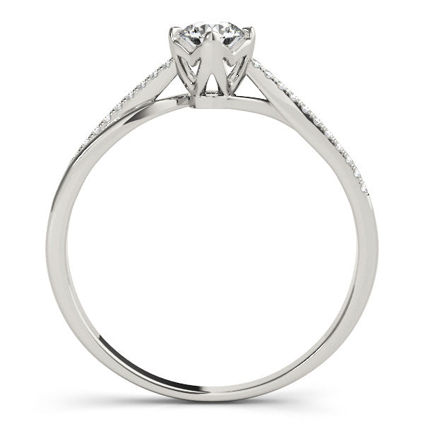 White gold Round Solitaire Twist Band with Pavé Diamonds and Four-Prong Setting