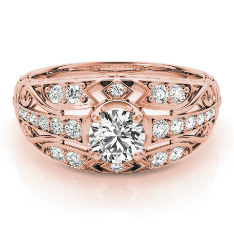Rose gold Round Diamond Pave Art Deco Split Shank Ring with Four-Prong Setting