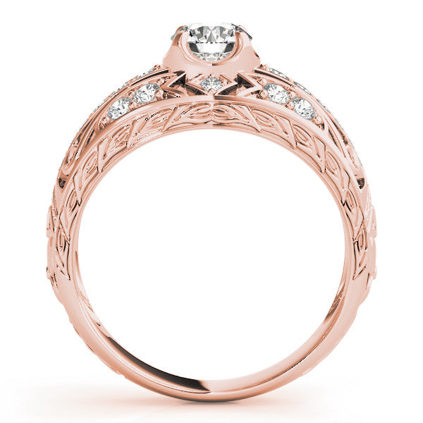 Rose gold Round Diamond Pave Art Deco Split Shank Ring with Four-Prong Setting