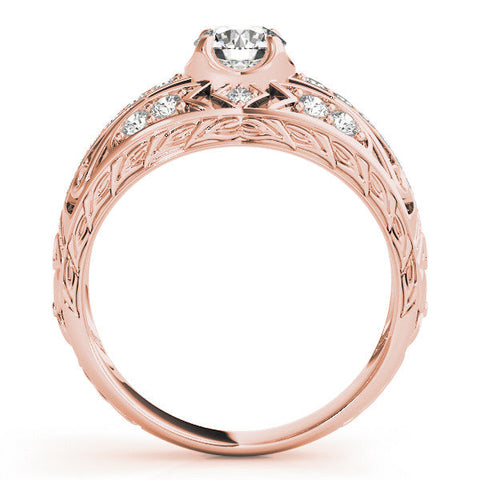 Rose gold Round Diamond Pave Art Deco Split Shank Ring with Four-Prong Setting