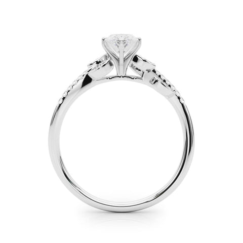 Platinum Marquise Solitaire Leaf-Inspired Diamond Ring with Pavé Band and Four-Prong Setting