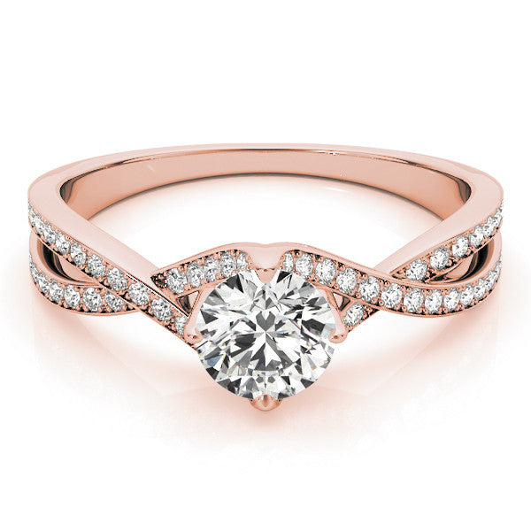 Rose gold Round Solitaire Twist Band with Pavé Setting and Four-Prong Mount
