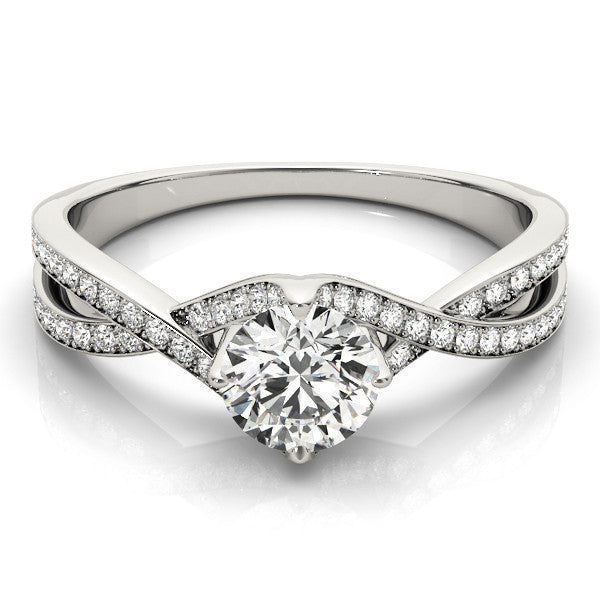 Silver Round Solitaire Twist Band with Pavé Setting and Four-Prong Mount