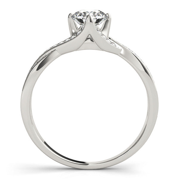White gold Round Solitaire Twist Band with Pavé Setting and Four-Prong Mount