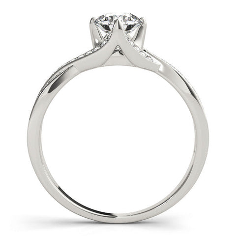 Platinum Round Solitaire Twist Band with Pavé Setting and Four-Prong Mount