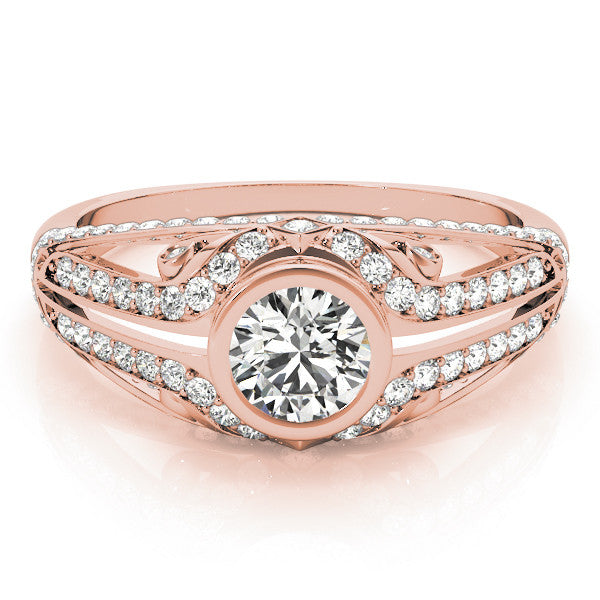 Rose gold Bezel Set Round Diamond Split Shank Pavé Ring