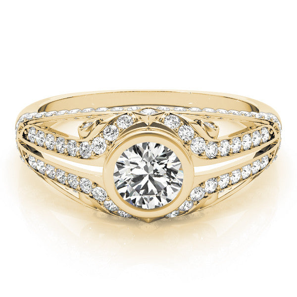 Yellow gold Bezel Set Round Diamond Split Shank Pavé Ring