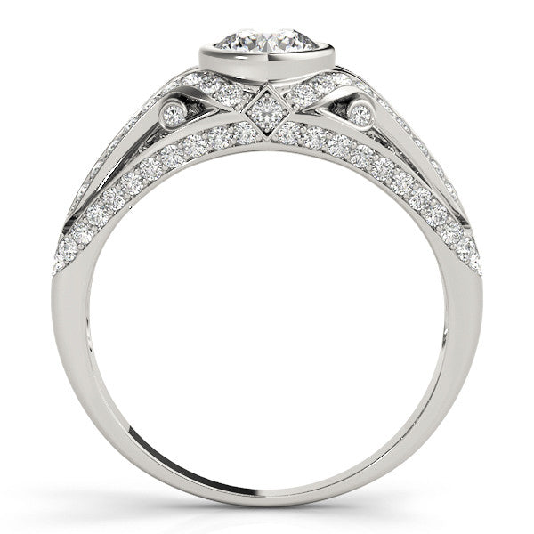 Platinum Bezel Set Round Diamond Split Shank Pavé Ring