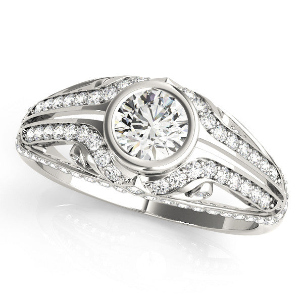 Platinum Bezel Set Round Diamond Split Shank Pavé Ring