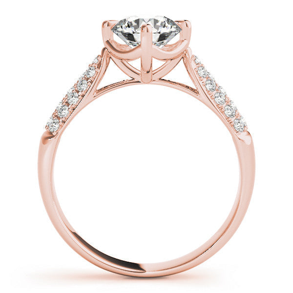 Rose gold Round Cut Diamond Solitaire with Pave Band and Four-Prong Setting