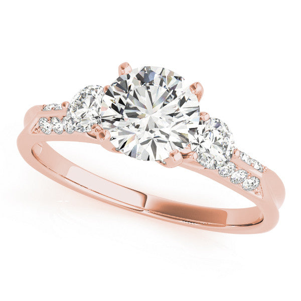 Rose gold Round Brilliant Three-Stone Diamond Ring with Pavé Band and Four-Prong Setting