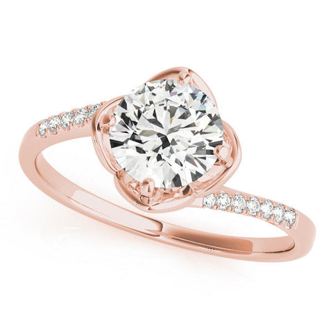 Rose gold Round Brilliant Solitaire with Pavé Band and Four-Prong Cushion Setting