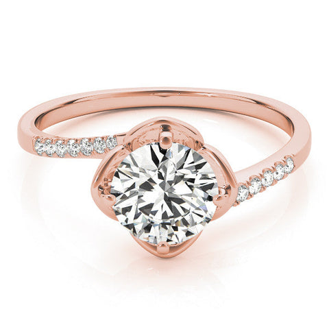 Rose gold Round Brilliant Solitaire with Pavé Band and Four-Prong Cushion Setting